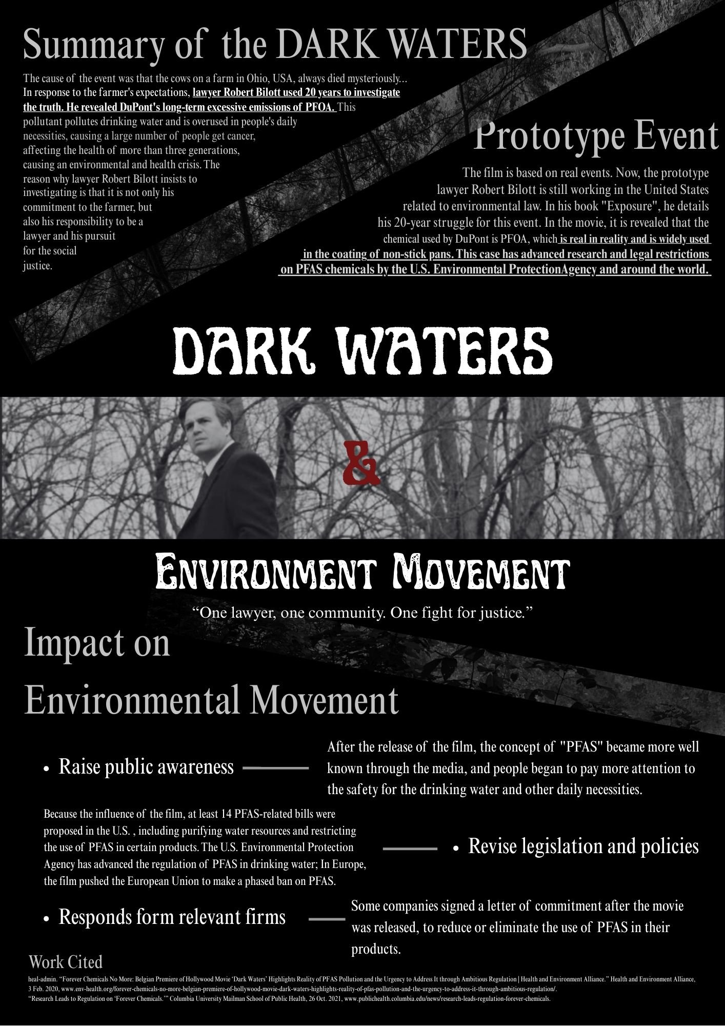Mixed-media protest poster referencing Dark Waters and PFAS contamination