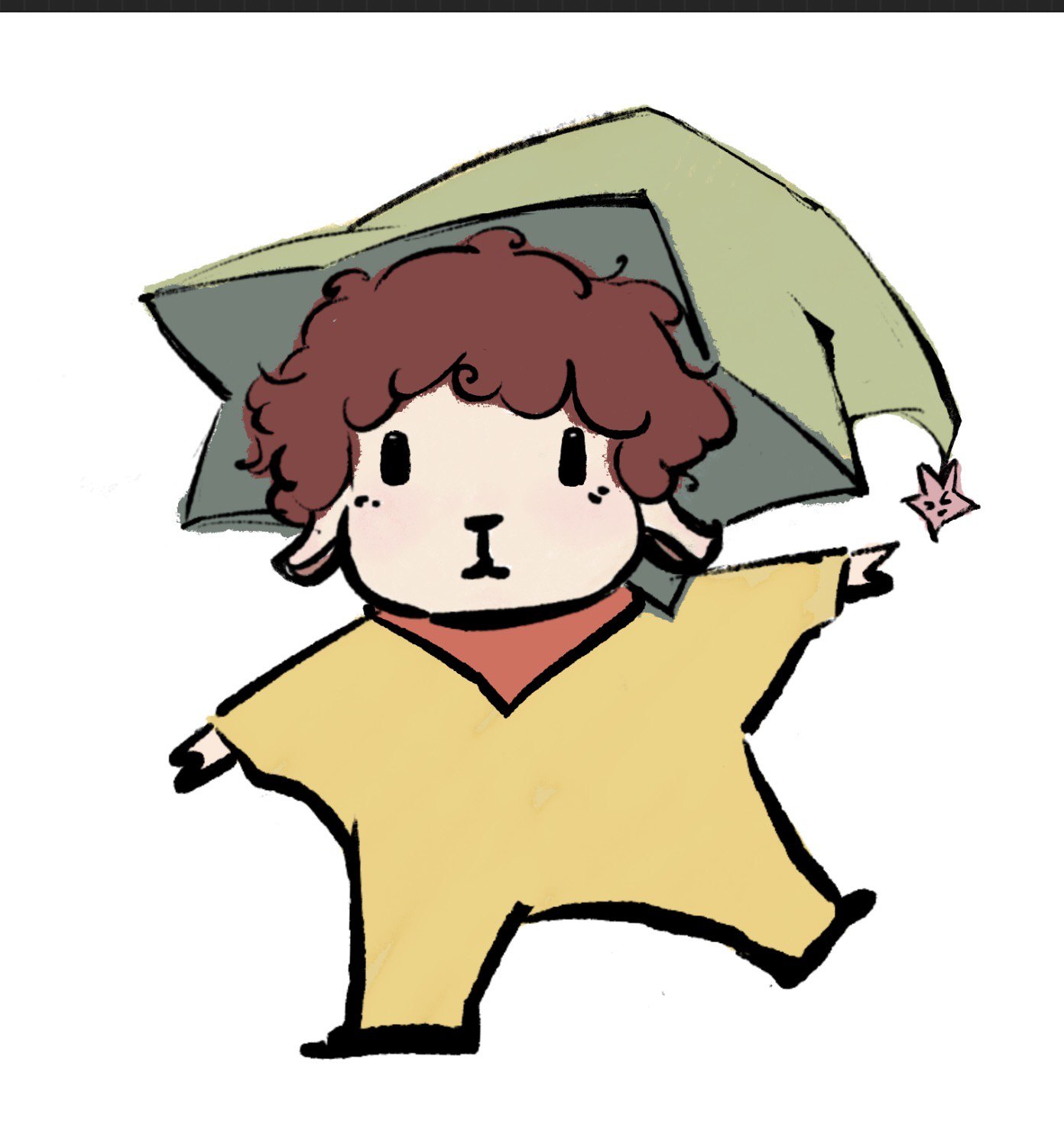 Illustrated sheep mascot character wearing a jester's cap